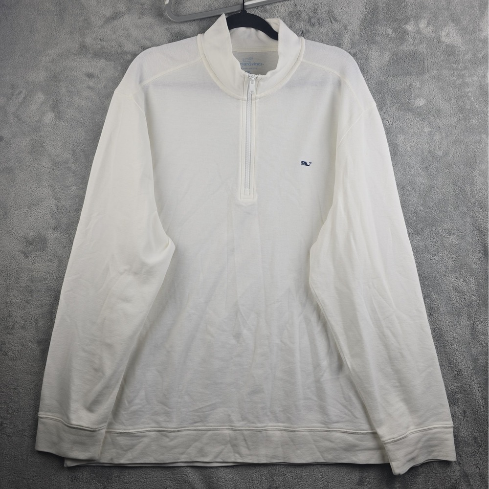 Vineyard Vines Mens XXL Ivory Broadfield 1/4 Quarter Zip Cotton Pullover Beach